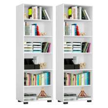 Kit 2 Estantes Livreiro Multifuncional 6 Prateleiras Office Branco - Móveis Leão