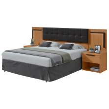 Cabeceira Casal 160cm 2 Mesas de Cabeceira com LED Calitan - Lopas Amendoa Clean/Preto Fosco