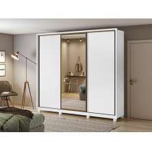 Guarda Roupa Casal 3 Portas 6 Gavetas Spazio com 1 Porta Glass com Pés Lopas Branco