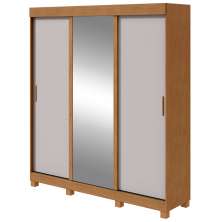 Guarda Roupa Saion 3 Portas com Pés 1 Porta Glass - Lopas Amendoa Clean/Off White