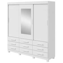 Guarda-Roupas 3 Portas 9 Gavetas Anne com Espelho com Pés - Lopas Branco