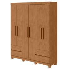 Guarda-Roupas 6 Portas 4 Gavetas com Pés sem Espelho Zeus - Lopas Amendoa Clean