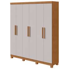 Guarda-Roupas Casal 6 Portas 3 Gavetas Jazz com Pés sem Espelho - Lopas Amendoa Clean/Off White