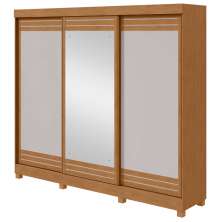 Guarda-Roupas Casal Nice 3 Portas 1 Espelho 4 Gavetas Flex com Pés - Lopas Amendoa Clean/Off White