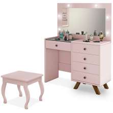 Kit Penteadeira Com Banqueta Em MDF 00809101X022034 Rose LPA