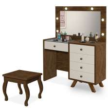 Penteadeira Camarim Luna Malbec/Off White com Banqueta - Móveis Luapa
