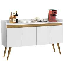 Aparador Buffet Retro Branco Mel Com 4 Portas Com Pés 1,60x0,81 para Sala De Estar Jantar Luxo Gd