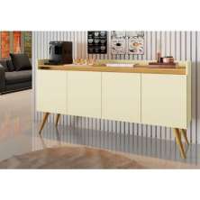 Aparador Buffet Retro Off White Com 4 Portas Com Pés 1,60x0,81 para Sala De Estar Jantar Luxo Gd