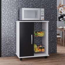 Balcão com Fruteira 1 Porta Ianá - Branco/Preto - Móveis Primus 