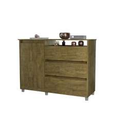 Cômoda com 3 Gavetas e 1 Porta Sky - Amêndoa Wood- Móveis Primus