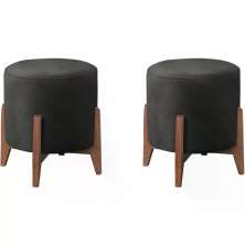 Kit 2 Puf Puff Para Sala Lhor Veludo Preto RM