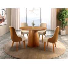 Conjunto Mesa de Jantar Caribe com 4 Cadeira Caramelo e bege