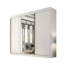 Guarda Roupa 3 Portas de Correr com Espelho Central Garibaldi Valverde Branco