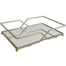 Bandeja Decorativa Espelhada Dourada 26cm Retangular para Ba