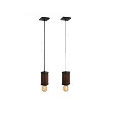 2 Pendente Vertical Madeira Capella Cabo Pp Lâmpada 4w Ambar