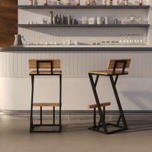 Banqueta Z Alta 95cm Bistrô Madeira Maciça e Aço Carbono Design Industrial e Sustentável - MadeiLed