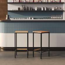 Banqueta em Aço Alta Industrial com Assento de Madeira Maciça 75cm Preto