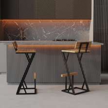 Kit 2 Banqueta Z Alta 95cm Bistrô Madeira Maciça e Aço Carbono Design Industrial - MadeiLed