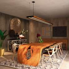 Pendente Horizontal Led Atria 72w 8000lm Prancha de Madeira