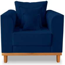 Poltrona Sala de Estar Beny Linho Azul Com Almofadas Decorativas Madeira Estofados