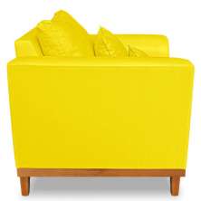 Poltrona Sala de Estar Beny Suede Amarelo Com Almofadas Decorativas Madeira Estofados