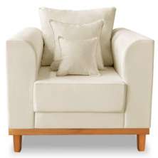 Poltrona Sala de Estar Beny Suede Com Almofadas Decorativas Madeira Estofados