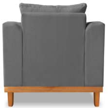 Poltrona Sala de Estar Beny Suede Grafite Com Almofadas Decorativas Madeira Estofados