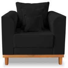 Poltrona Sala de Estar Beny Suede Preto Com Almofadas Decorativas Madeira Estofados