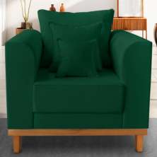 Poltrona Sala de Estar Beny Suede Verde Com Almofadas Decorativas Madeira Estofados