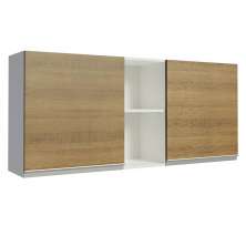 Armário de Cozinha Aéreo 150 cm 2 Portas e 2 Nichos Branco/Rustic Glamy Madesa