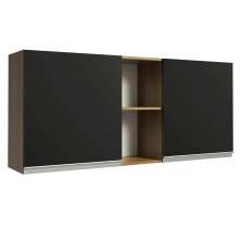 Armário de Cozinha Aéreo 150 cm 2 Portas e 2 Nichos Rustic/Preto Glamy Madesa