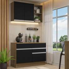 Armário de Cozinha Compacta 120cm Rustic/Preto Glamy Madesa 08