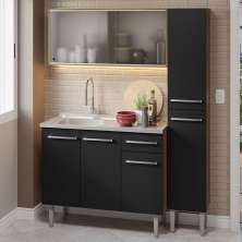 Armário de Cozinha Compacta 137cm com Pia Rustic/Preto Emilly Madesa 07