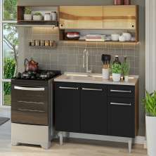 Armário de Cozinha Compacta 165cm com Pia Rustic/Preto Emilly Madesa 01