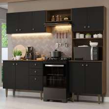 Armário de Cozinha Compacta 235cm Rustic/Preto Gourmet Madesa 01