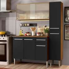 Armário de Cozinha Compacta Madesa Emilly Force com Balcão e Paneleiro - Rustic/Preto