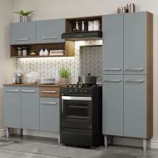 Armário de Cozinha Compacta Madesa Emilly Pop com Balcão - Rustic/Cinza