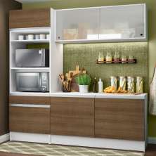 Armário de Cozinha Compacta Madesa Topazio com Balcão e Tampo - Branco/Rustic