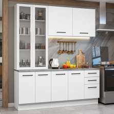 Armário de Cozinha Completa 190cm com Cristaleira Branco Agata Madesa 01
