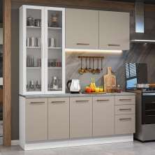 Armário de Cozinha Completa 190cm com Cristaleira Branco/Crema Agata Madesa 01