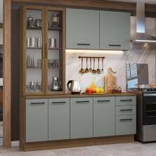 Armário de Cozinha Completa 190cm com Cristaleira Rustic/Cinza Agata Madesa 01