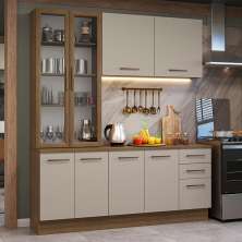 Armário de Cozinha Completa 190cm com Cristaleira Rustic/Crema Agata Madesa 01