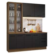 Armário de Cozinha Completa 190cm com Cristaleira Rustic/Preto Agata Madesa 01