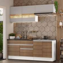 Armário de Cozinha Completa 200cm Branco/Rustic/Crema Glamy Madesa 07