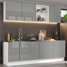 Armário de Cozinha Completa 240cm Branco/Cinza Lux Madesa 05