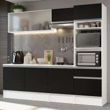 Armário de Cozinha Completa 240cm Branco/Preto Topazio Madesa 05