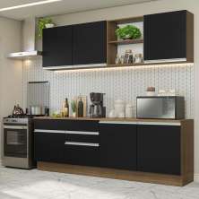 Armário de Cozinha Completa 240cm Rustic/Preto Glamy Madesa 06