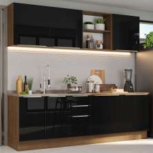 Armário de Cozinha Completa 240cm Rustic/Preto Lux Madesa 05