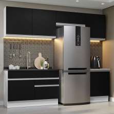 Armário de Cozinha Completa 260cm Branco/Preto Glamy Madesa 05