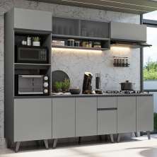 Armário de Cozinha Completa 260cm Cinza Nice Madesa 02